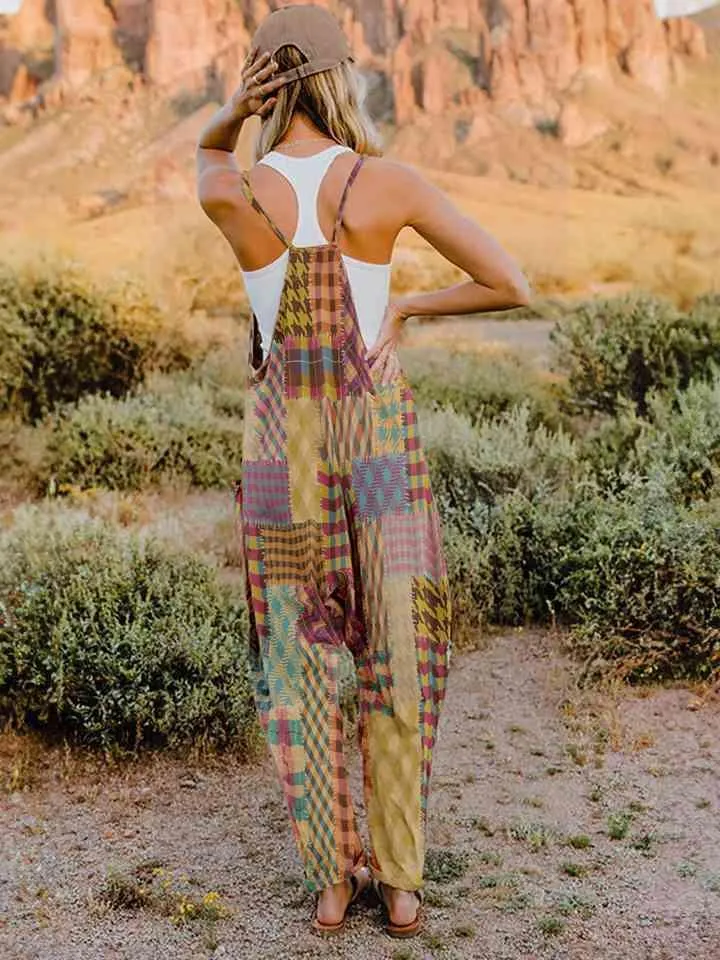Pocketed V-Neck Sleeveless Boho Overalls