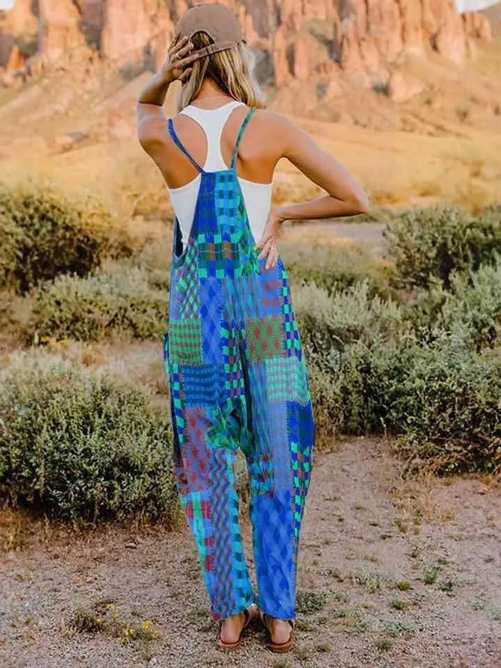 Pocketed V-Neck Sleeveless Boho Overalls