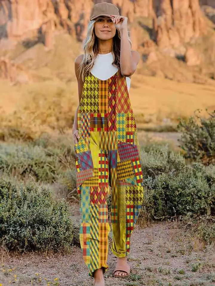 Pocketed V-Neck Sleeveless Boho Overalls