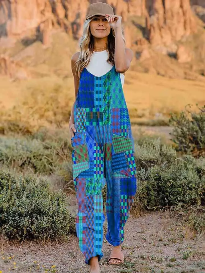 Pocketed V-Neck Sleeveless Boho Overalls