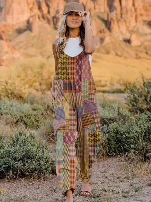 Pocketed V-Neck Sleeveless Boho Overalls