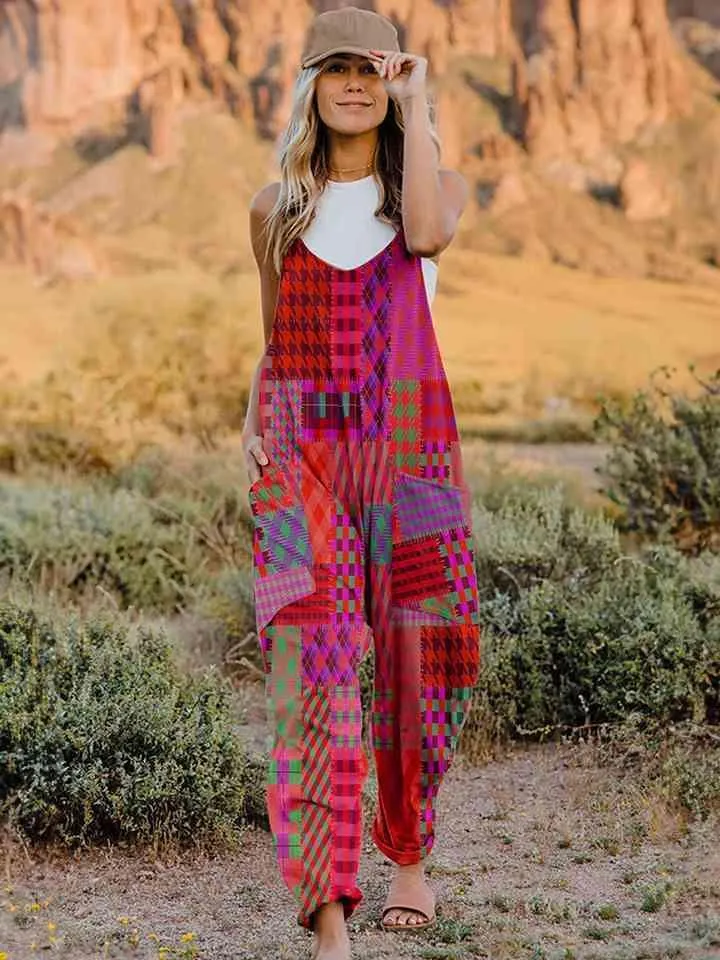 Pocketed V-Neck Sleeveless Boho Overalls