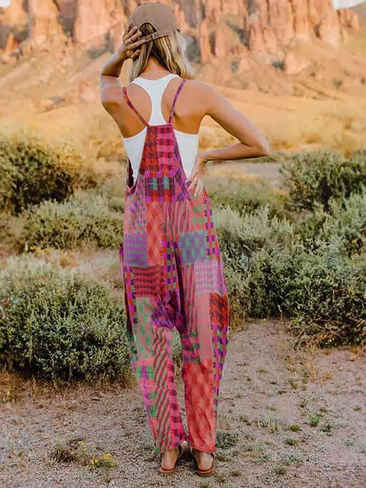 Pocketed V-Neck Sleeveless Boho Overalls