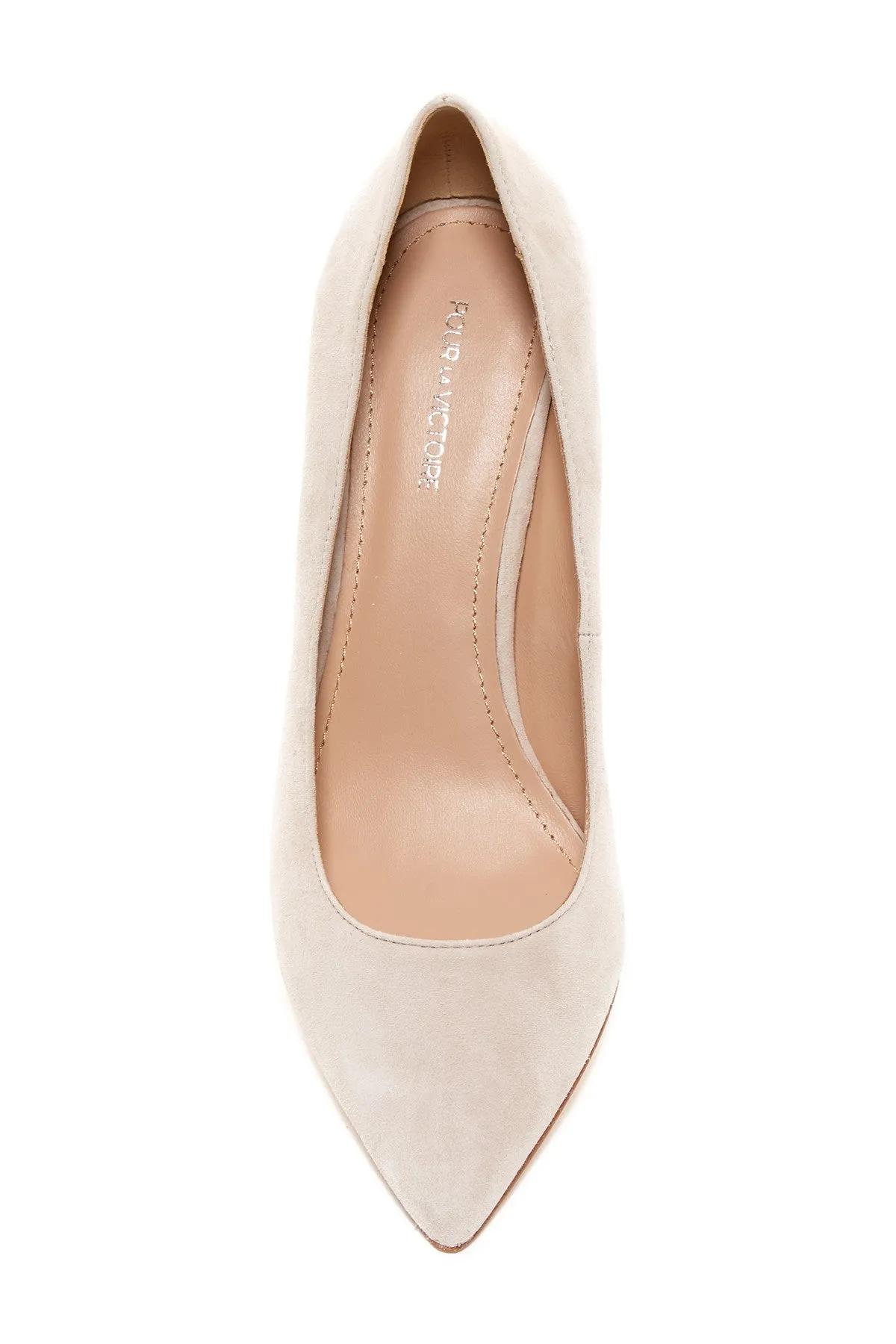 Pour La Victoire Val Pointed Toe Block Heel Dress Slip On Kid Suede Sand Pump