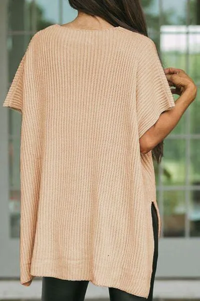 Relaxed Short Sleeve Waffle Knit Tunic Top