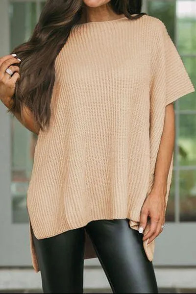 Relaxed Short Sleeve Waffle Knit Tunic Top