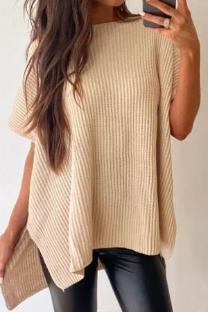 Relaxed Short Sleeve Waffle Knit Tunic Top