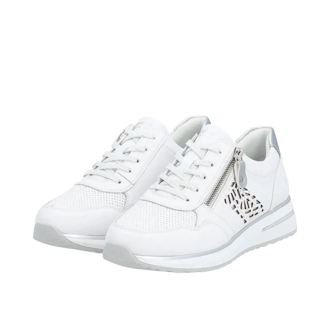 Remonte D1G00-80 Rock White Leather Wedge Trainers