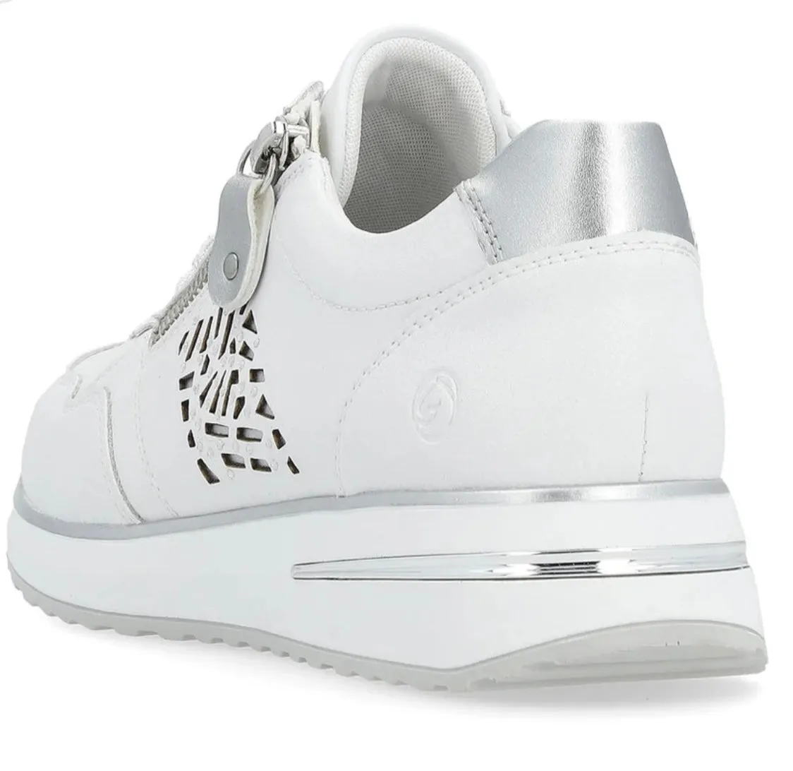 Remonte D1G00-80 Rock White Leather Wedge Trainers