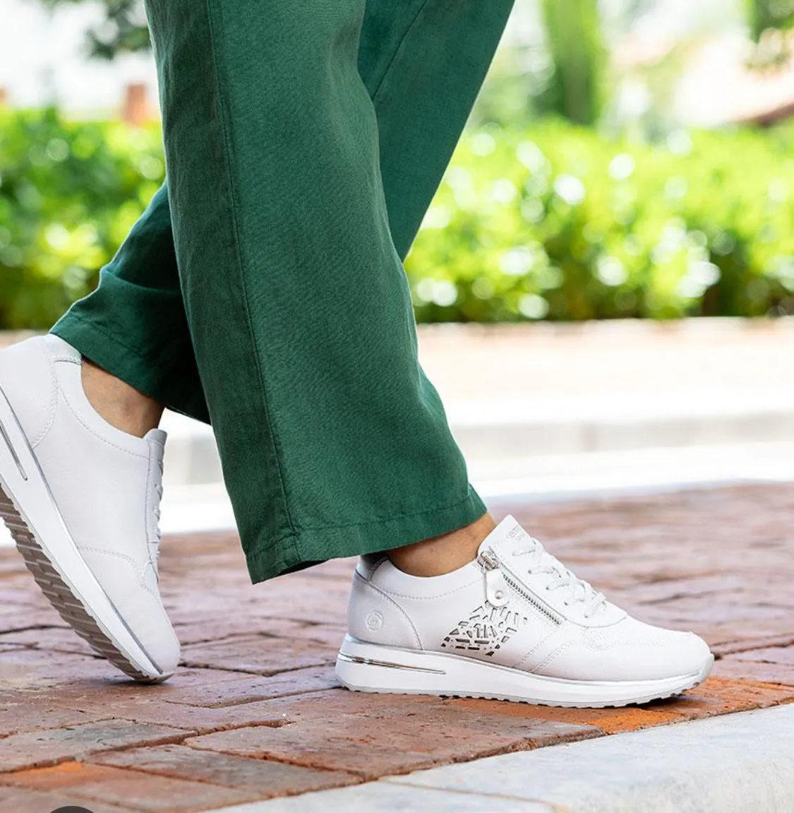 Remonte D1G00-80 Rock White Leather Wedge Trainers