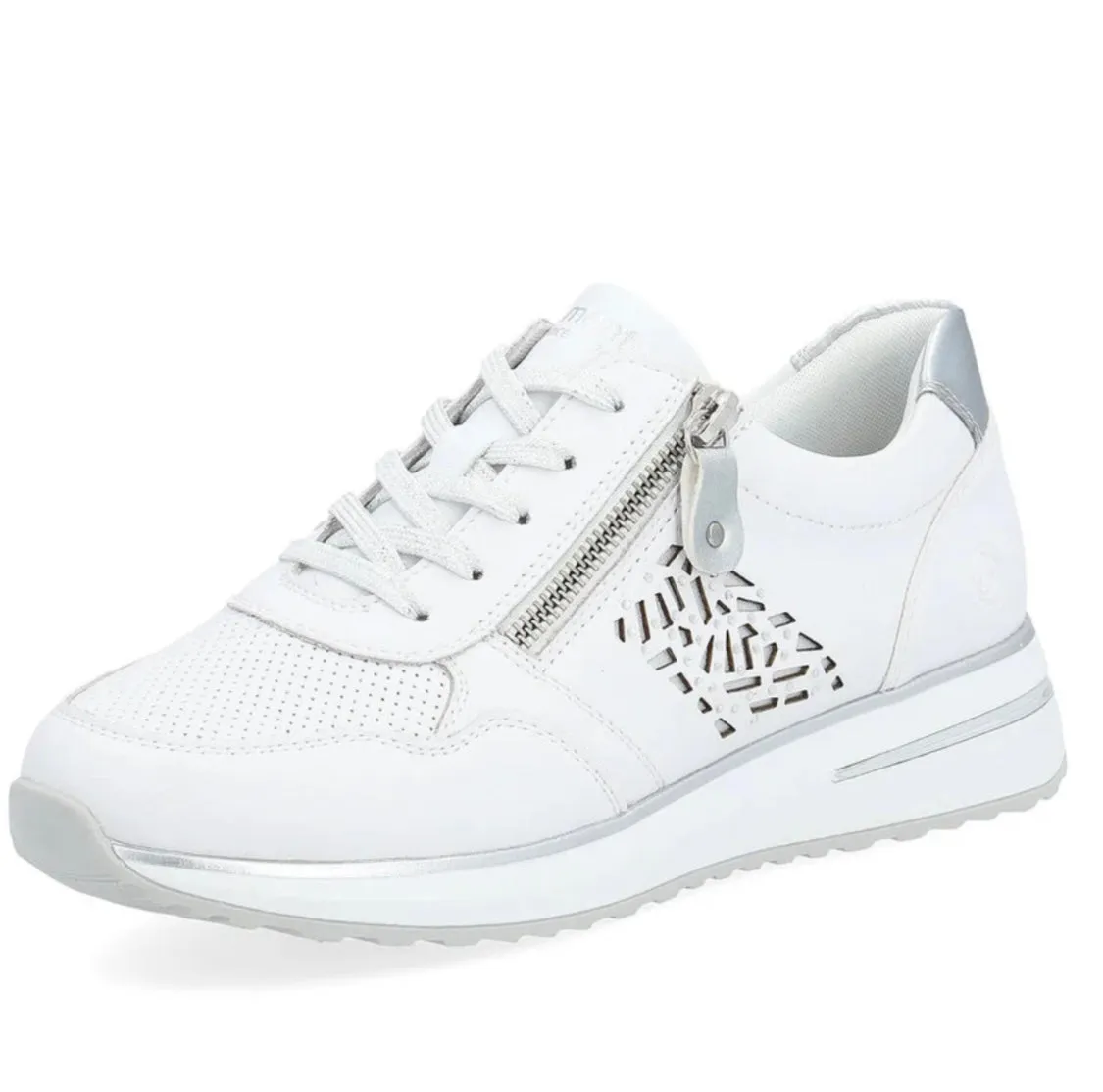 Remonte D1G00-80 Rock White Leather Wedge Trainers