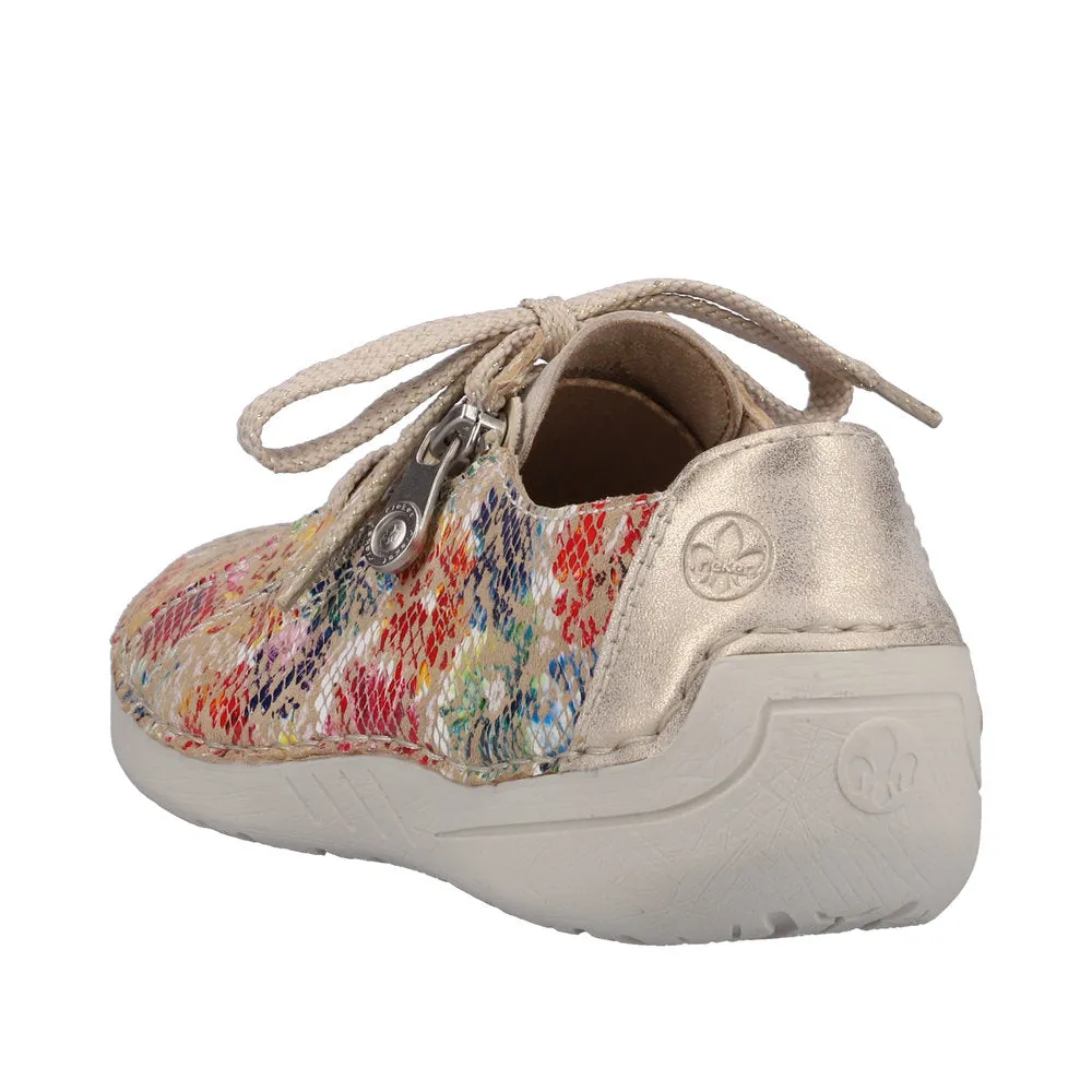 Rieker 52511-90 Ladies Beige Multi Leather & Textile Zip & Lace Trainers