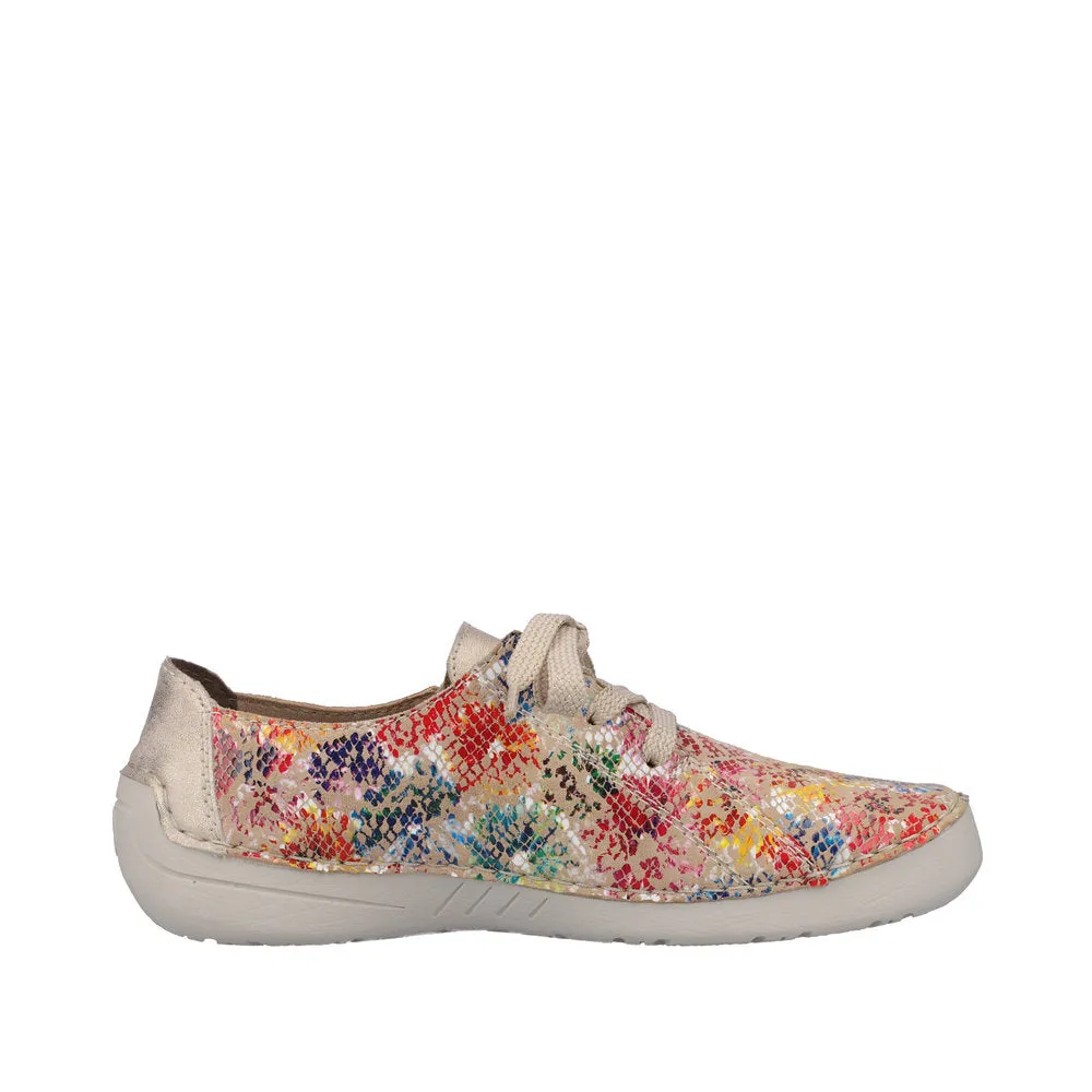 Rieker 52511-90 Ladies Beige Multi Leather & Textile Zip & Lace Trainers