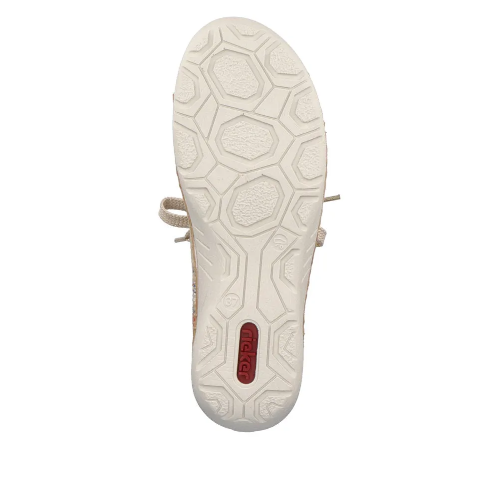 Rieker 52511-90 Ladies Beige Multi Leather & Textile Zip & Lace Trainers