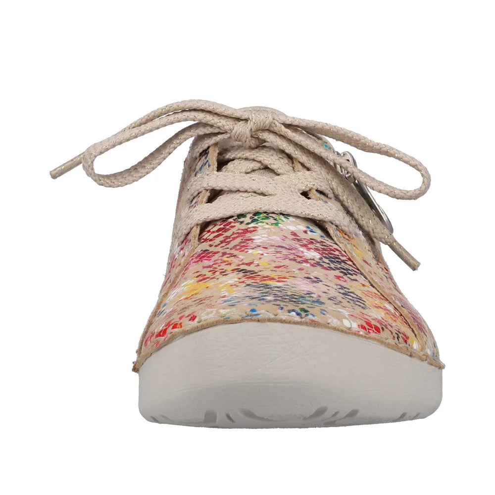 Rieker 52511-90 Ladies Beige Multi Leather & Textile Zip & Lace Trainers