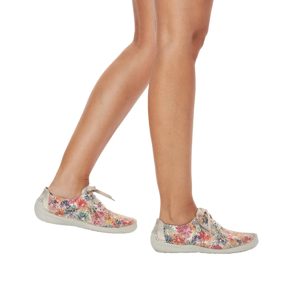 Rieker 52511-90 Ladies Beige Multi Leather & Textile Zip & Lace Trainers
