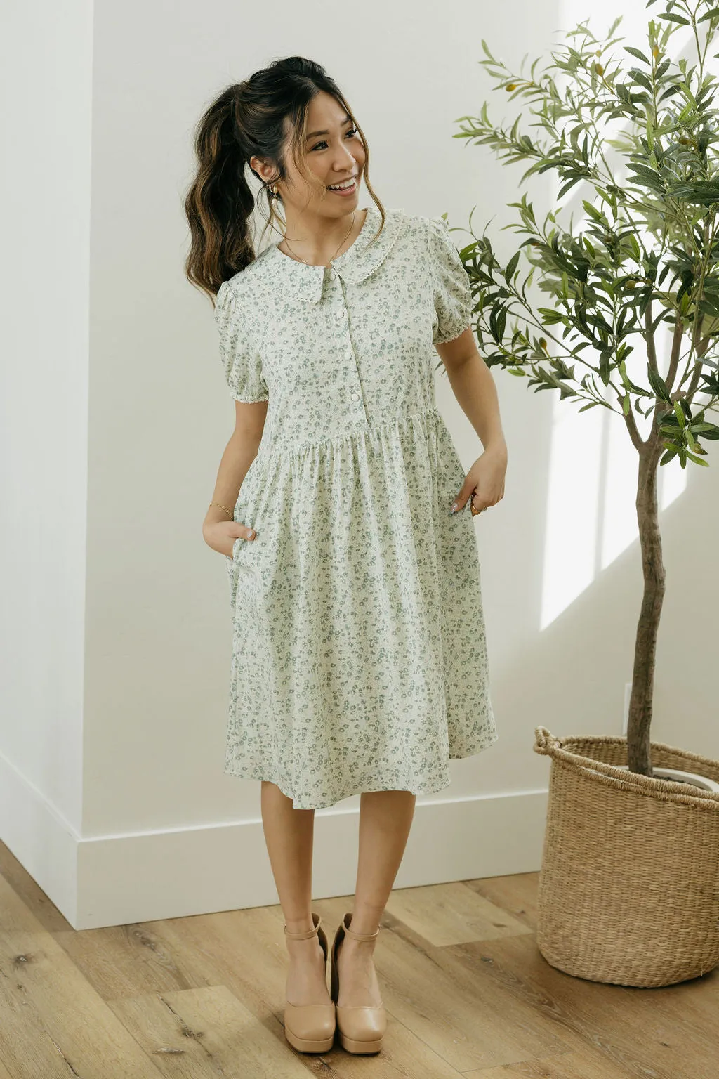 Sara Dress-Cream/Green