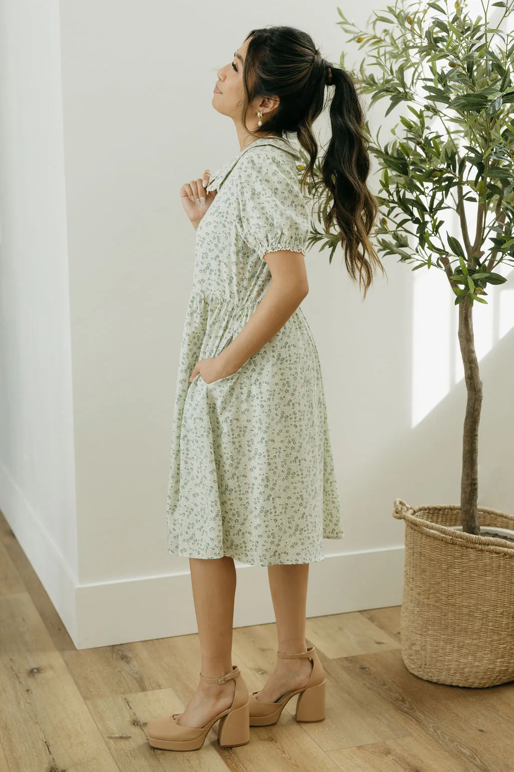 Sara Dress-Cream/Green