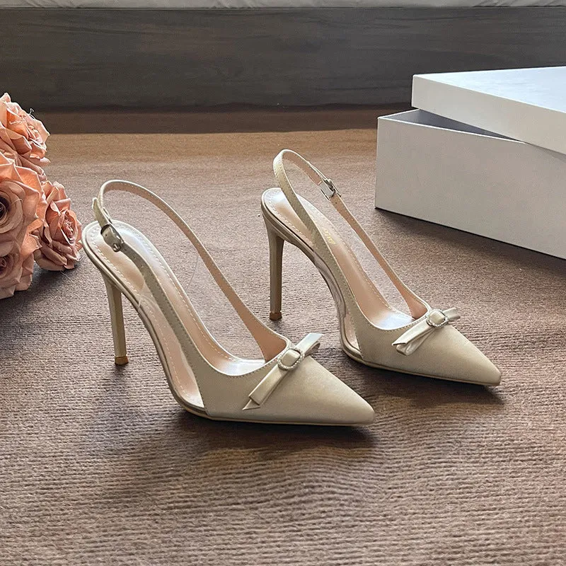 Satin Bow Slingback Stiletto Pumps – NOIDS