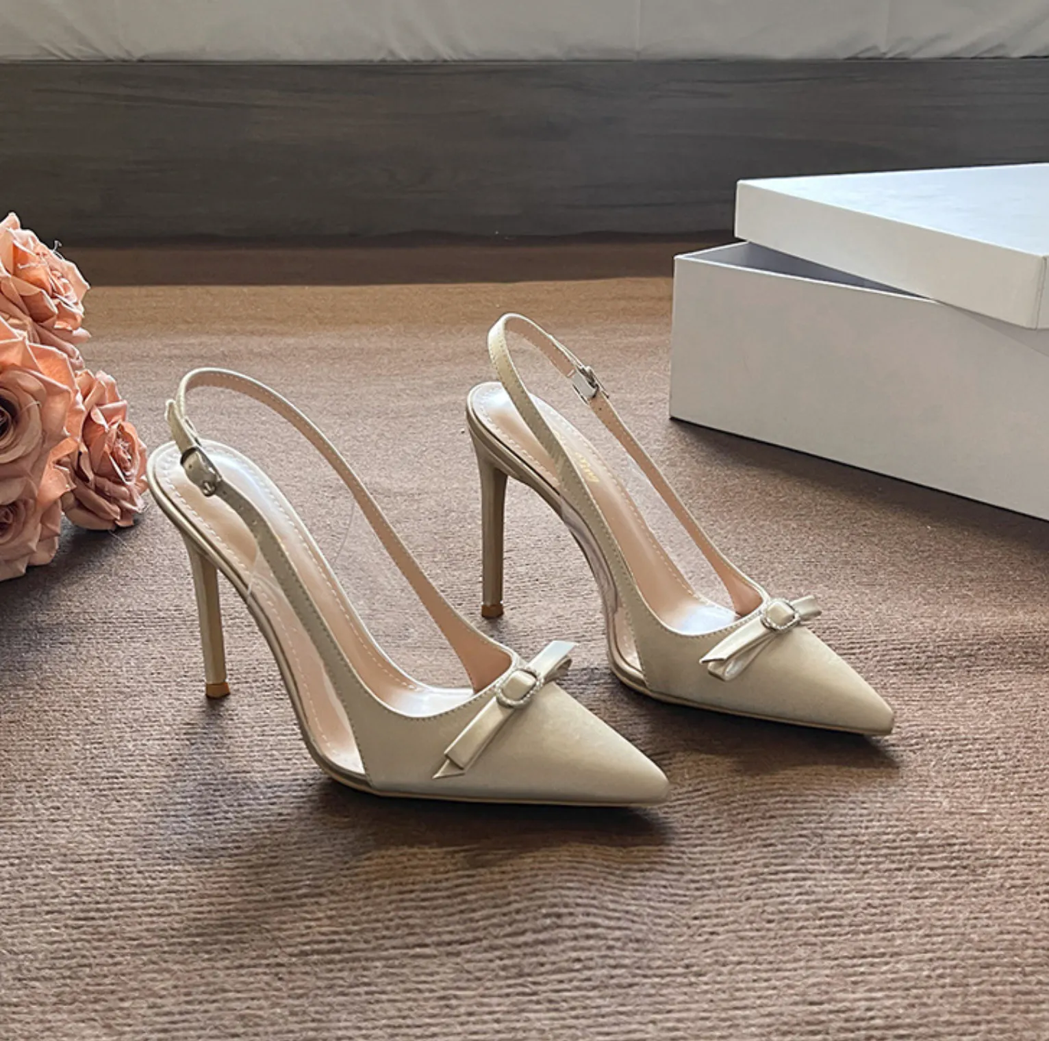 Satin Bow Slingback Stiletto Pumps – NOIDS