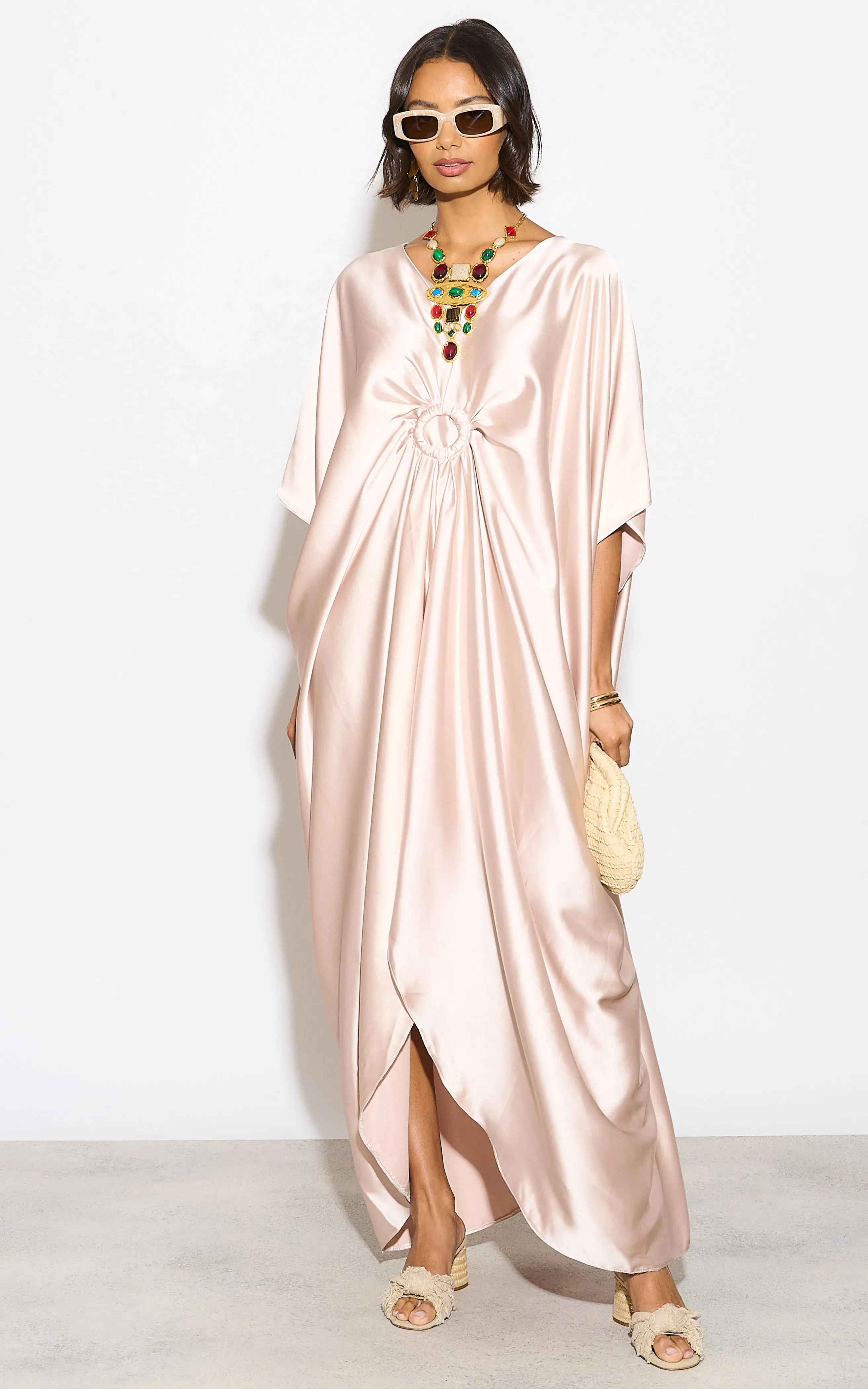 Satin Oversize Maxi Dress/Tunic in Beige