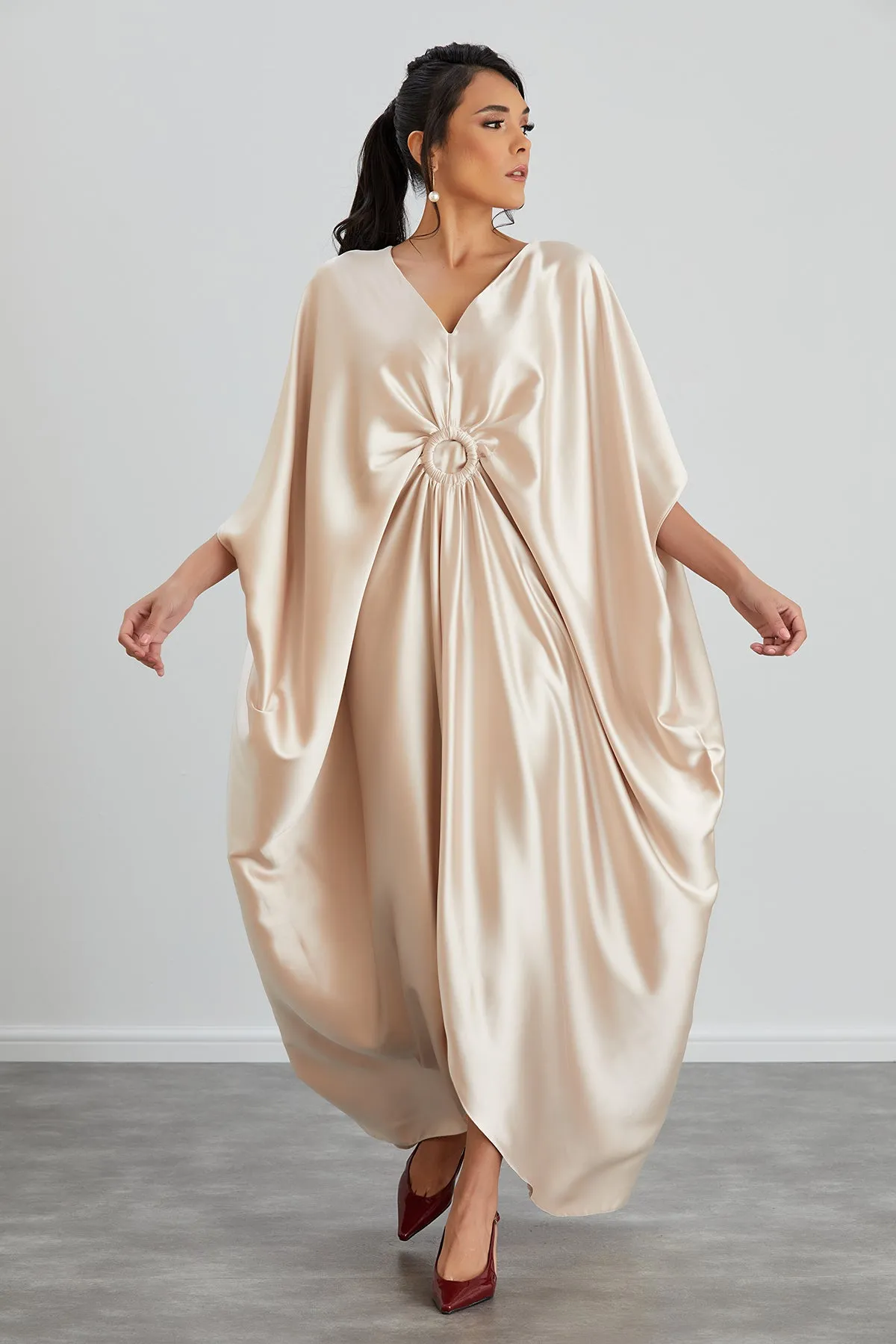 Satin Oversize Maxi Dress/Tunic in Beige