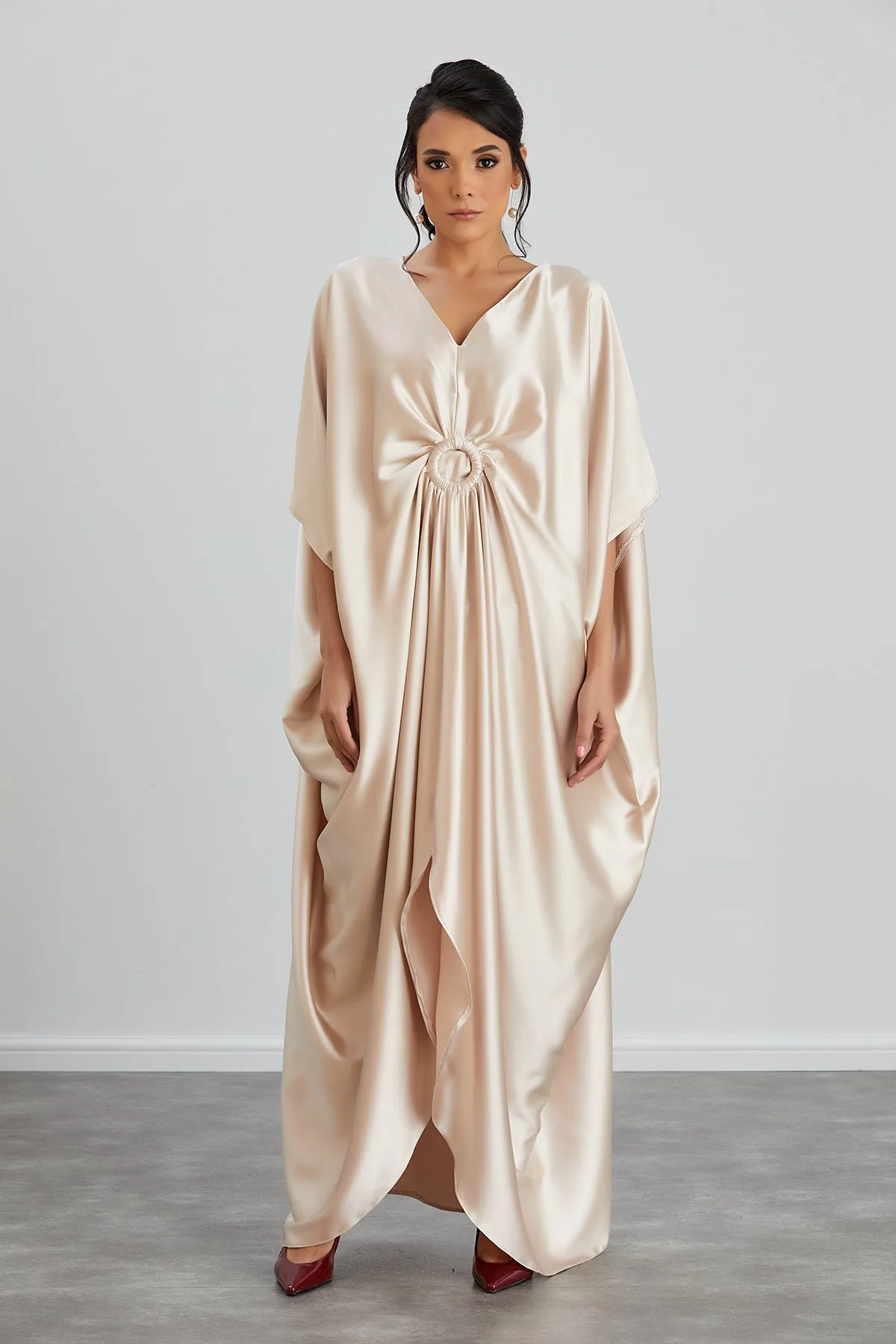 Satin Oversize Maxi Dress/Tunic in Beige