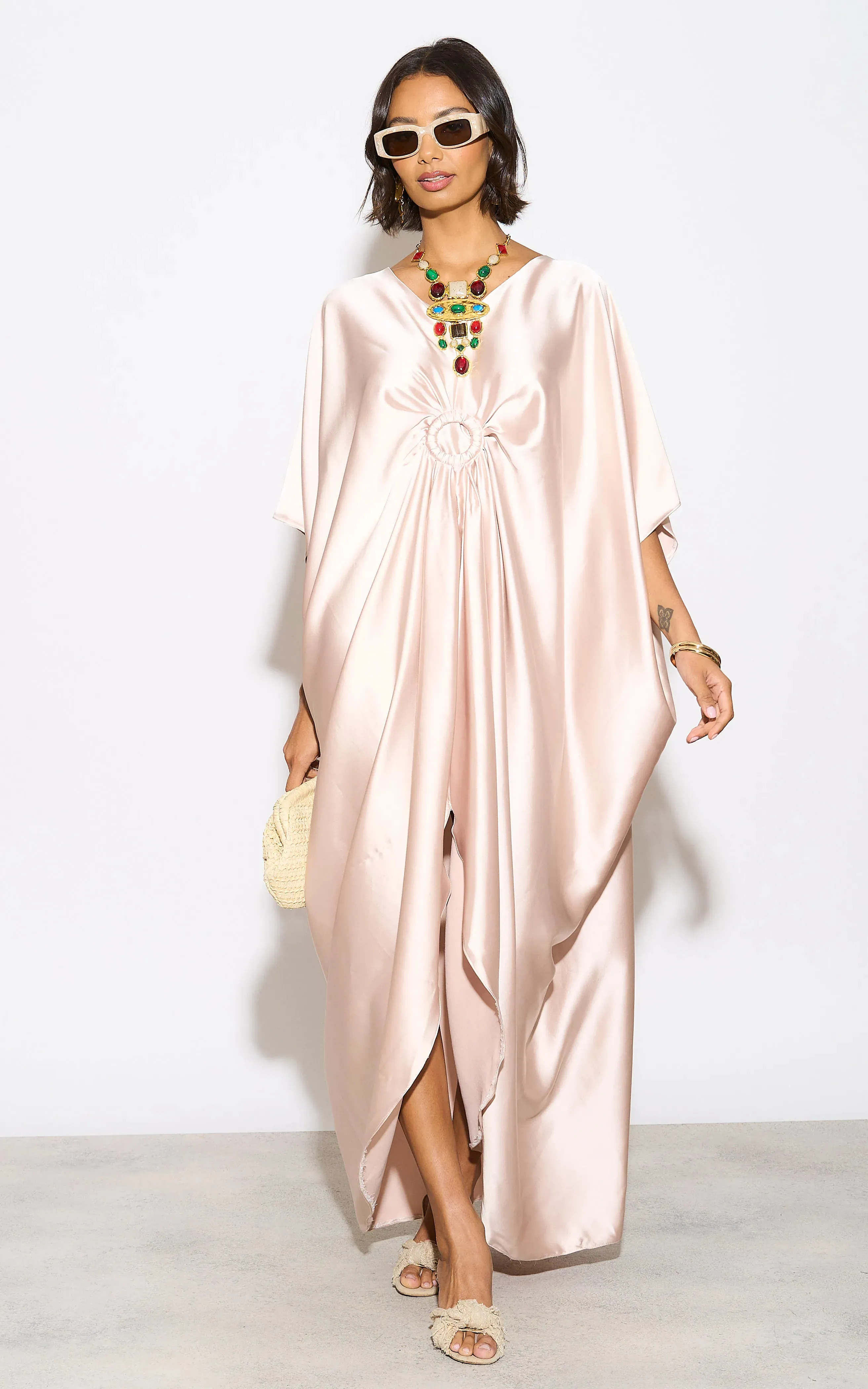 Satin Oversize Maxi Dress/Tunic in Beige