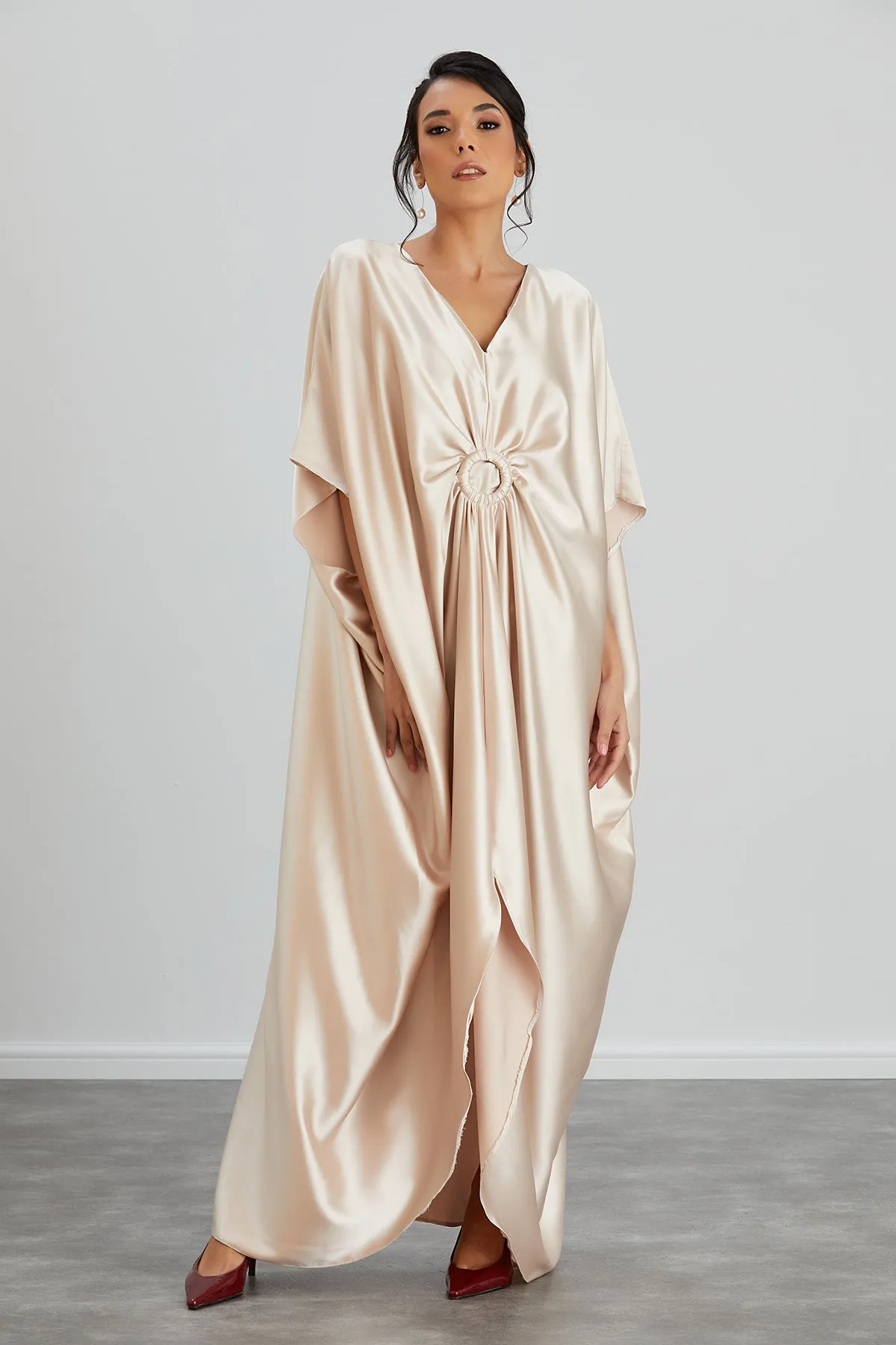 Satin Oversize Maxi Dress/Tunic in Beige