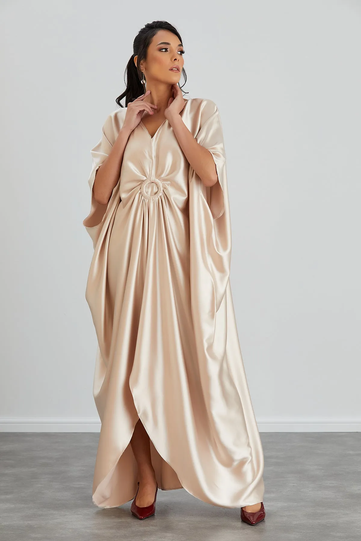 Satin Oversize Maxi Dress/Tunic in Beige