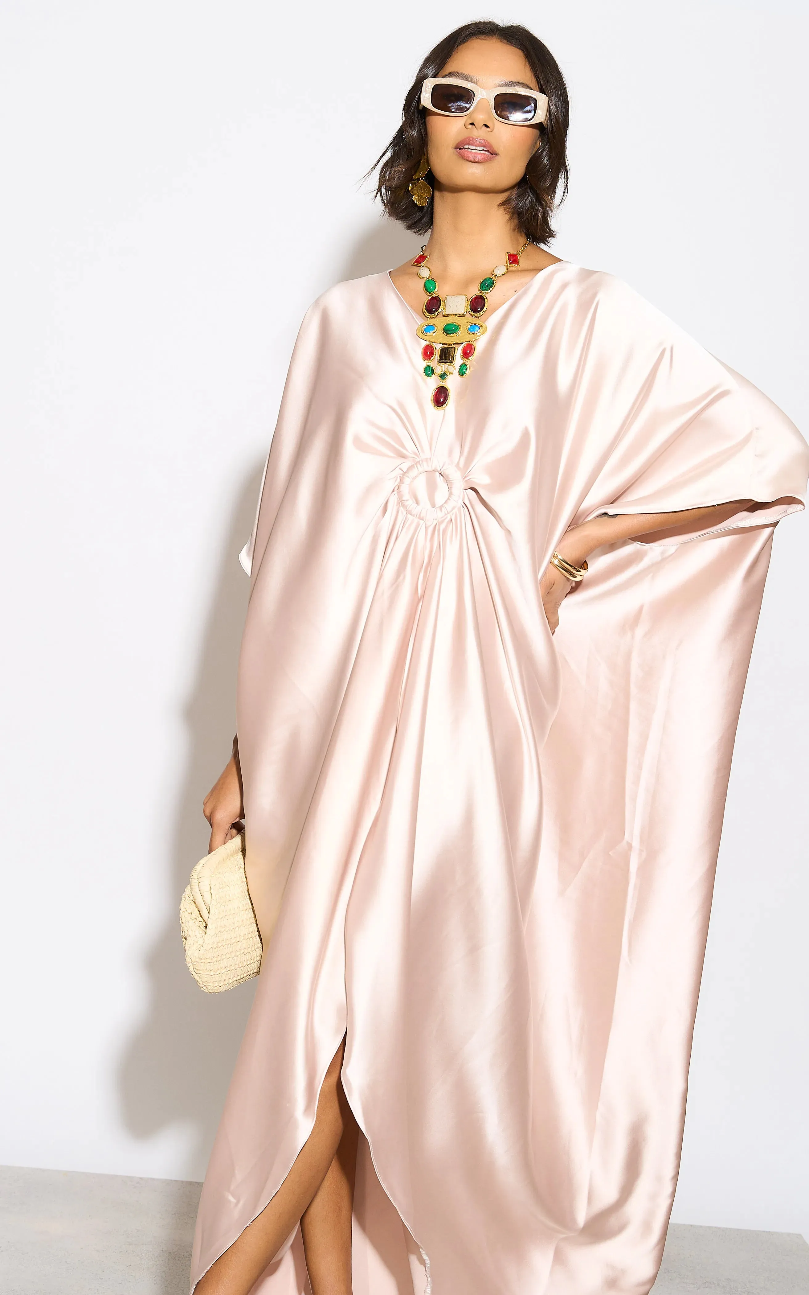 Satin Oversize Maxi Dress/Tunic in Beige