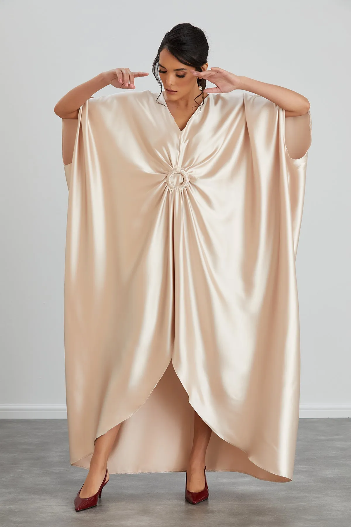 Satin Oversize Maxi Dress/Tunic in Beige