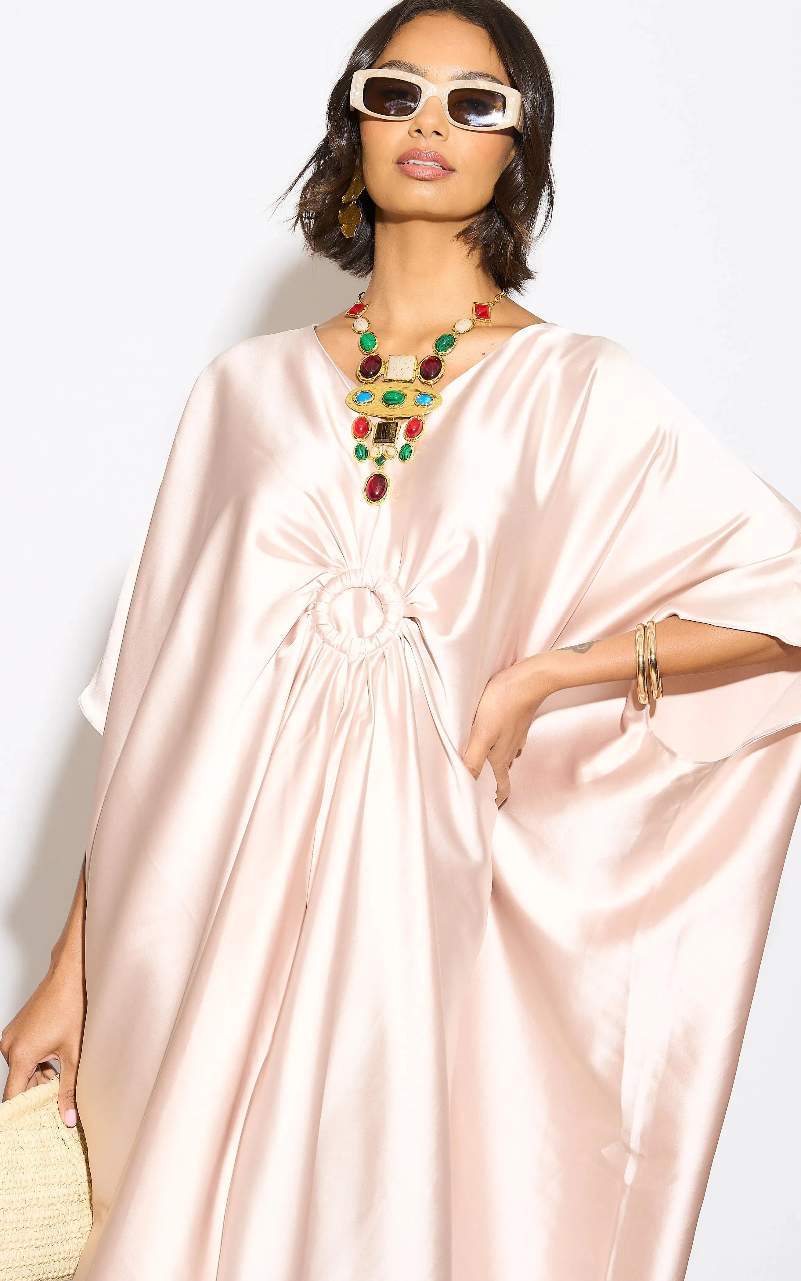 Satin Oversize Maxi Dress/Tunic in Beige
