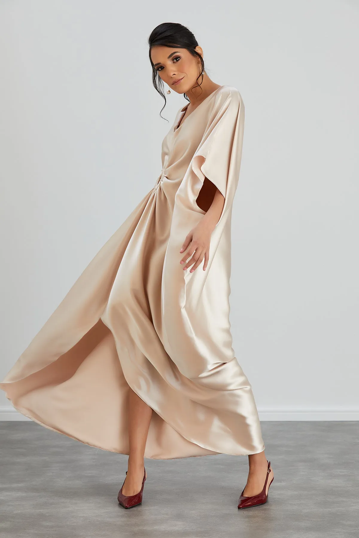 Satin Oversize Maxi Dress/Tunic in Beige