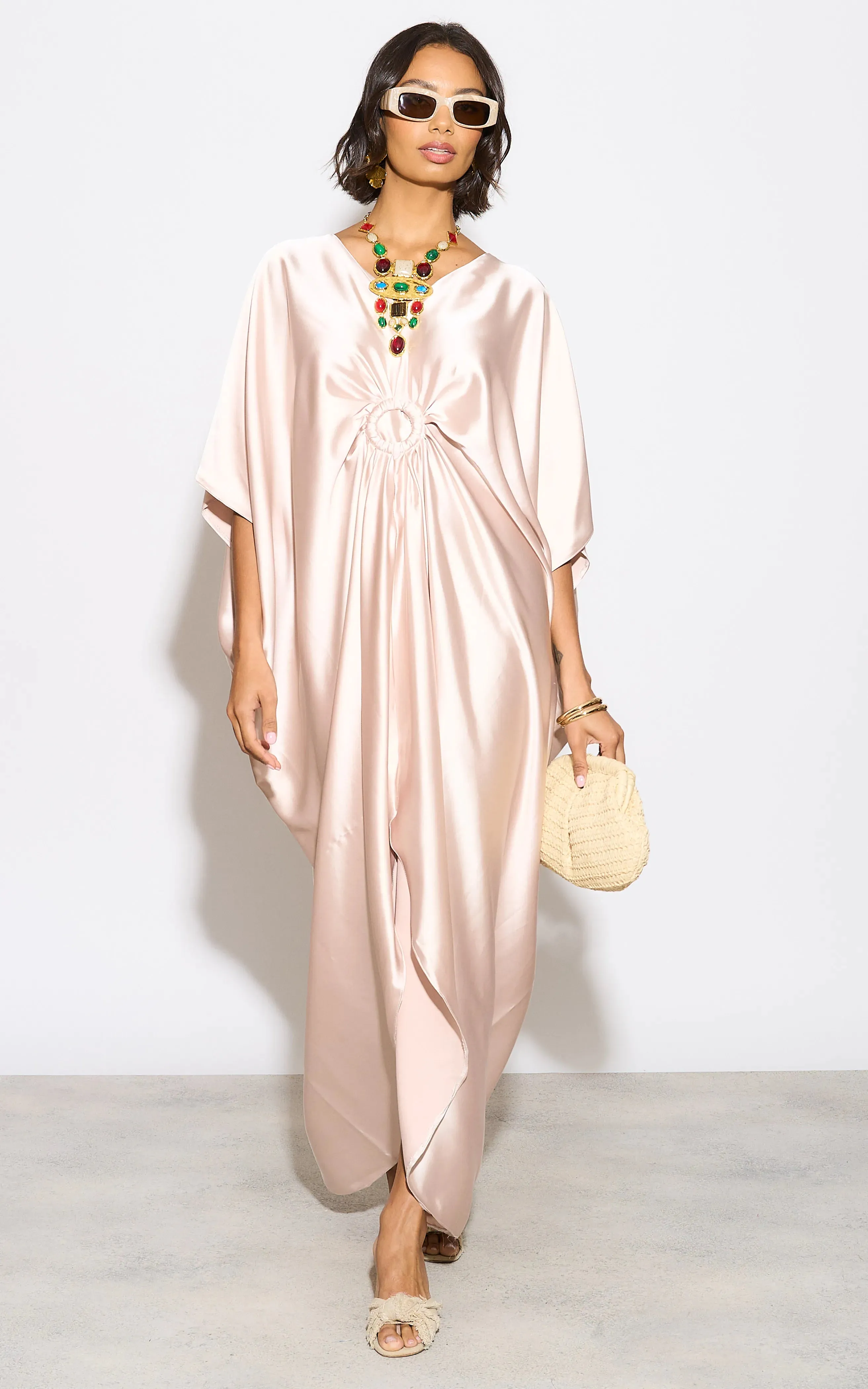 Satin Oversize Maxi Dress/Tunic in Beige
