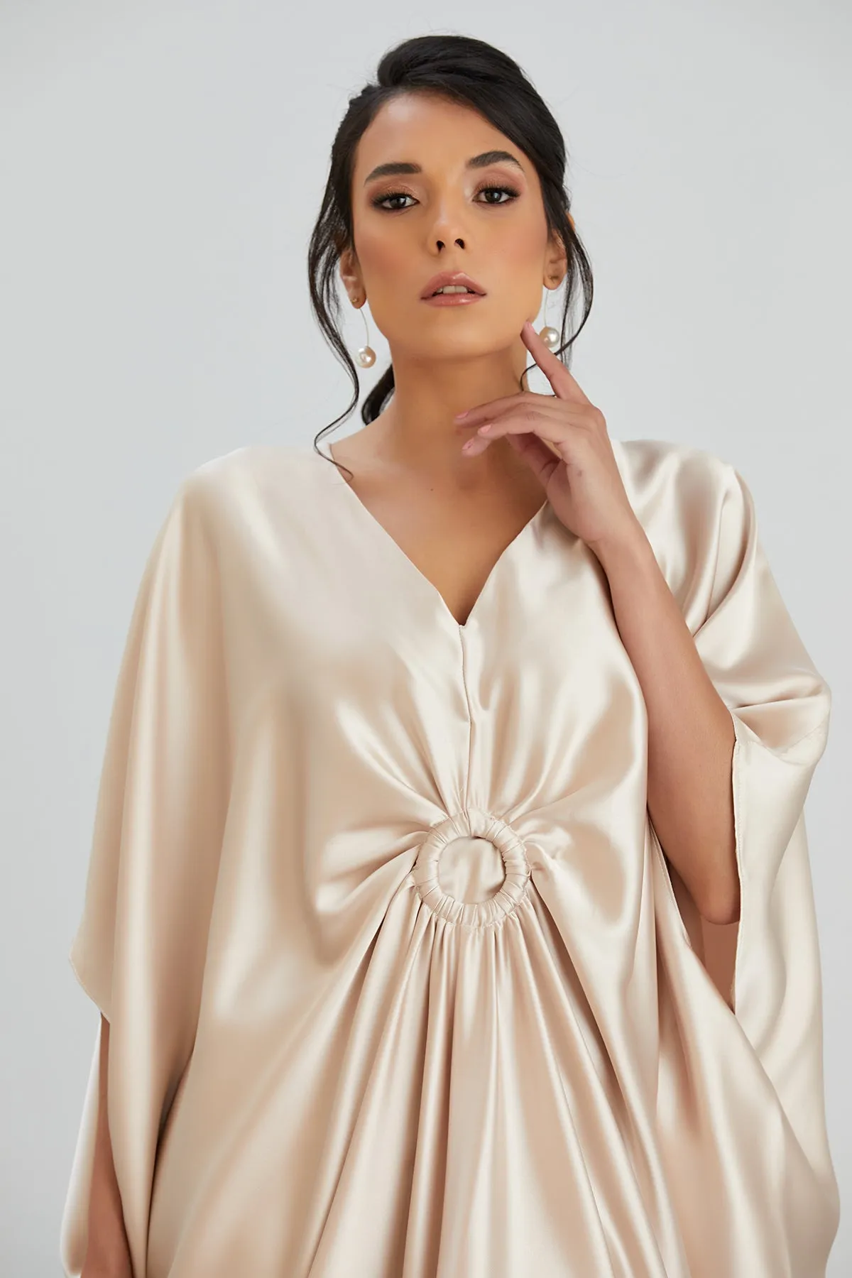 Satin Oversize Maxi Dress/Tunic in Beige
