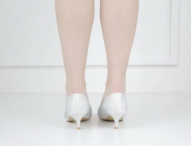 Terana diamante embellished low heel 5cm courts white