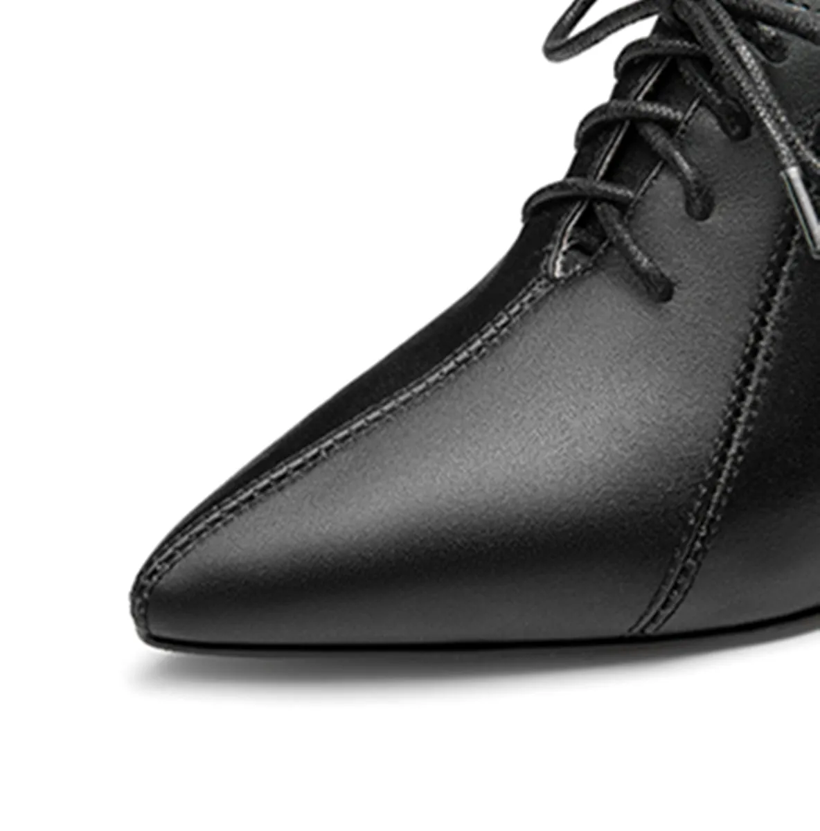 TinaCus Women's Genuine Leather Handmade Comfortable Mid Block Heel Pointed Toe Graceful Lace Up Pump Shoes