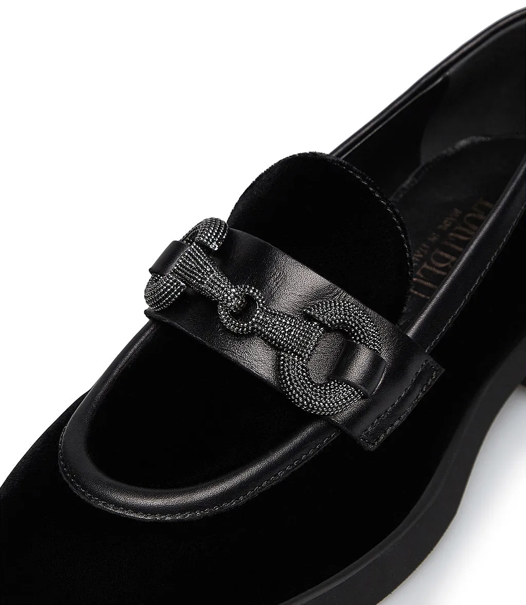 Velvet and calfskin loafer with jewel clamp