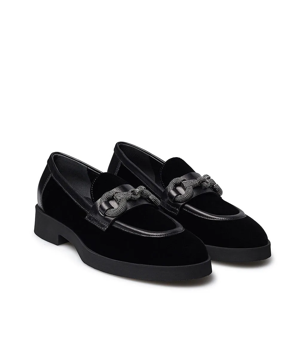 Velvet and calfskin loafer with jewel clamp