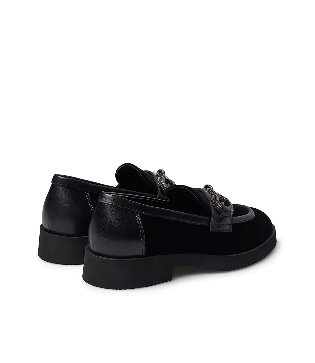 Velvet and calfskin loafer with jewel clamp