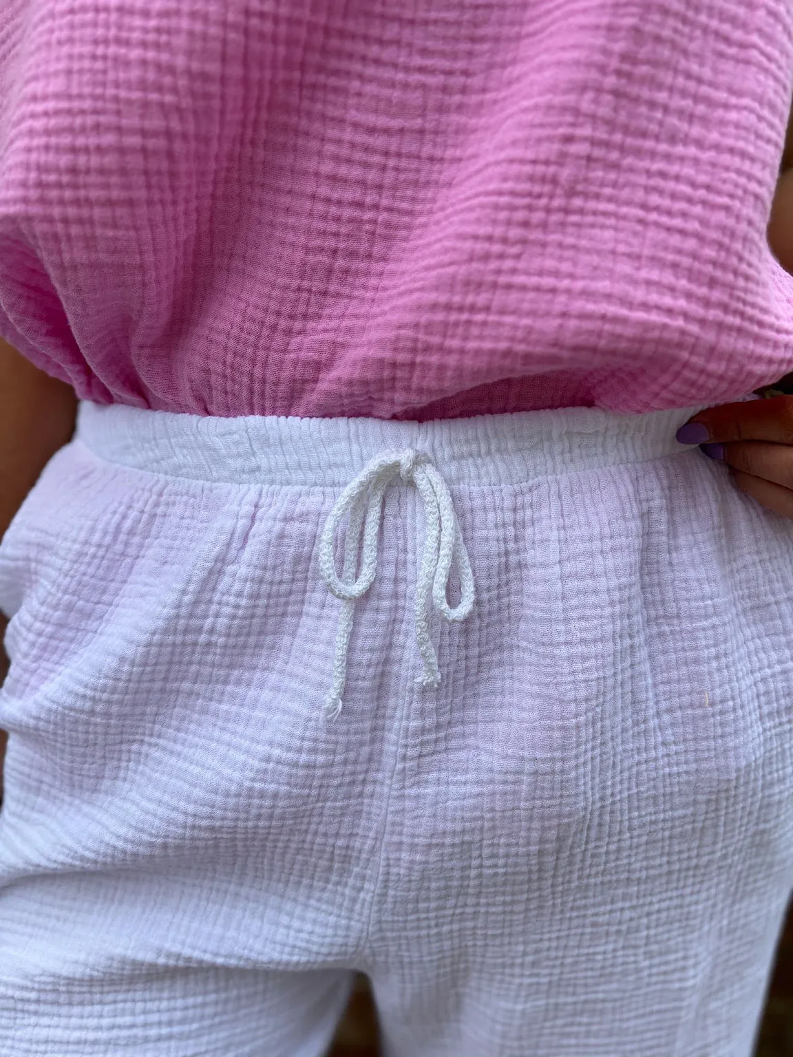 White Bubble Cotton Shorts