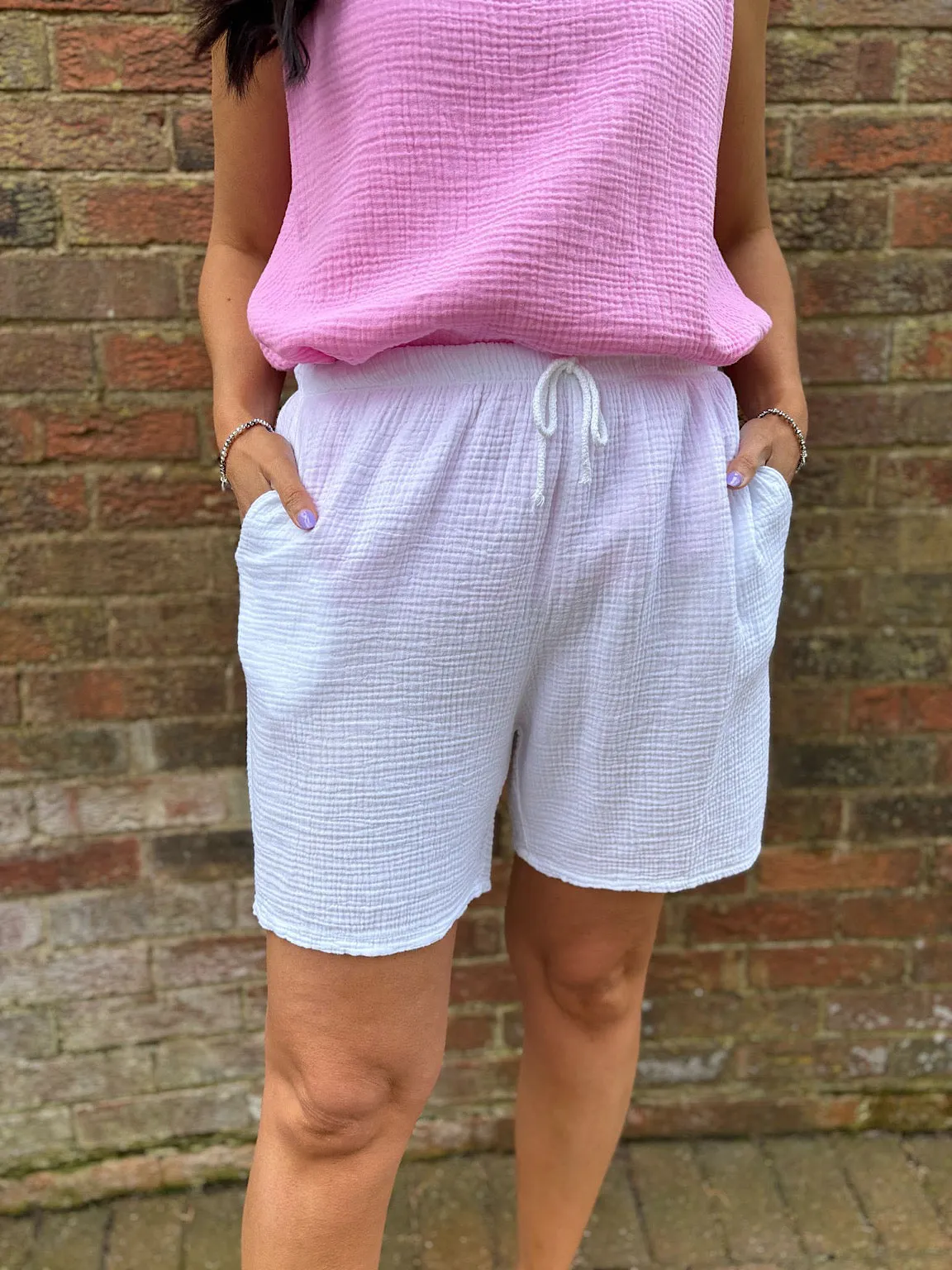 White Bubble Cotton Shorts