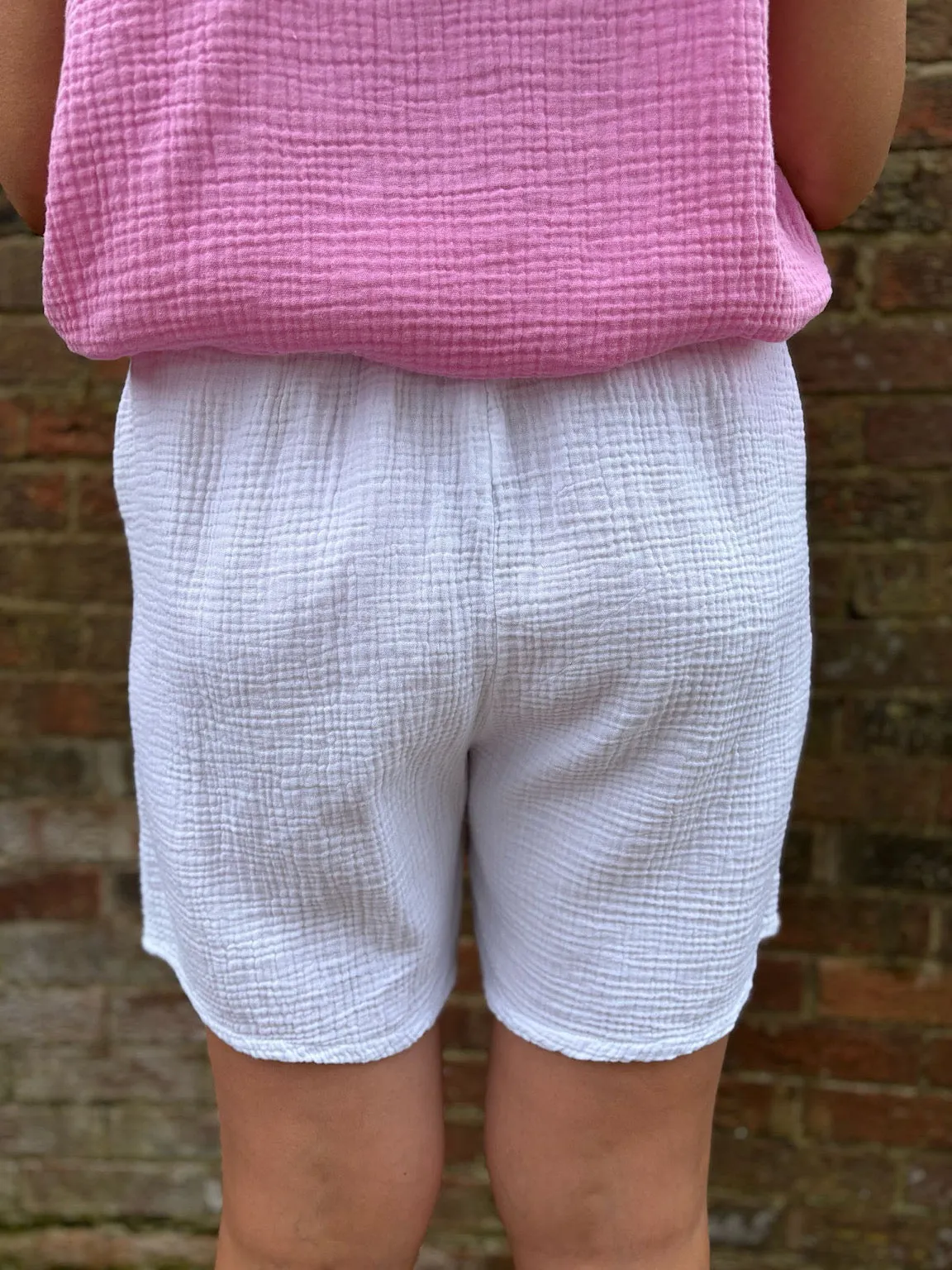 White Bubble Cotton Shorts