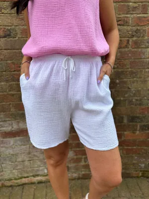 White Bubble Cotton Shorts