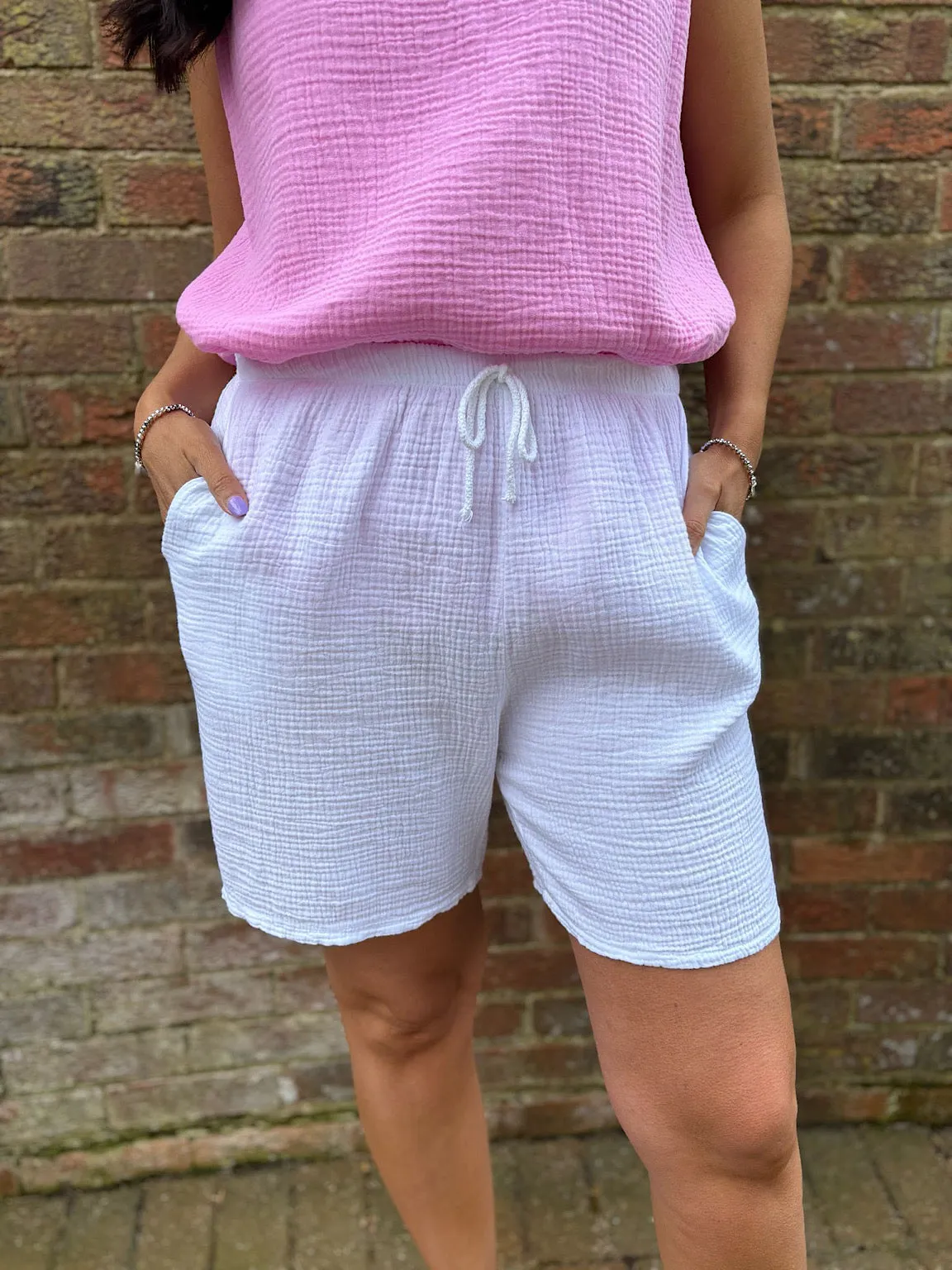 White Bubble Cotton Shorts