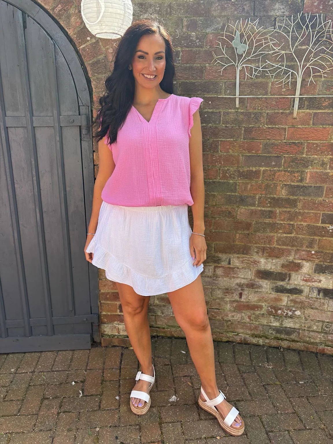 White Frill Bubble Cotton Skort