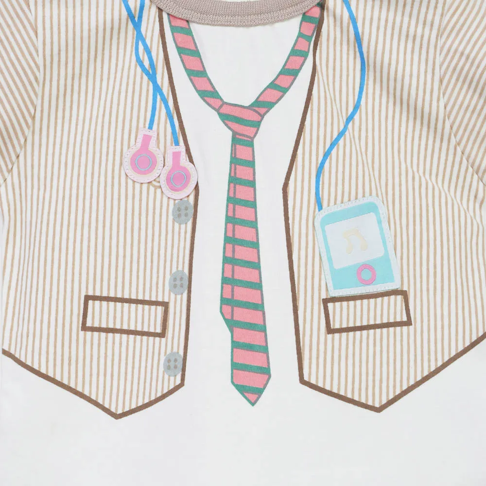 White Striped Sleeves T-Shirt With Beige Corduroy Shorts