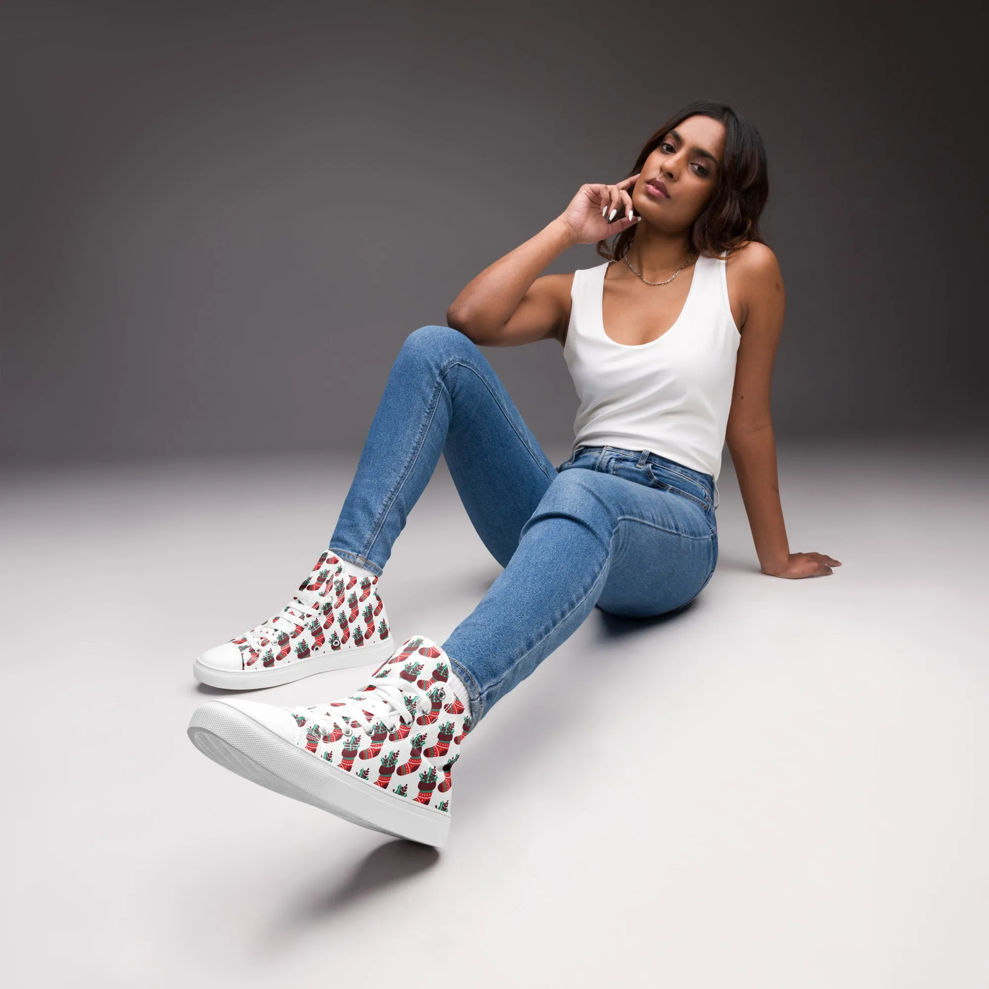Women Christmas High Top Canvas Shoes (Glamourange Holiday Magic Canvas Shoes For Women - 007)