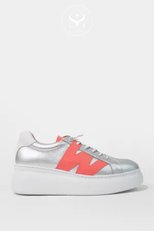 WONDERS A-2650 SILVER/PINK LEATHER CHUNKY PULL ON TRAINERS